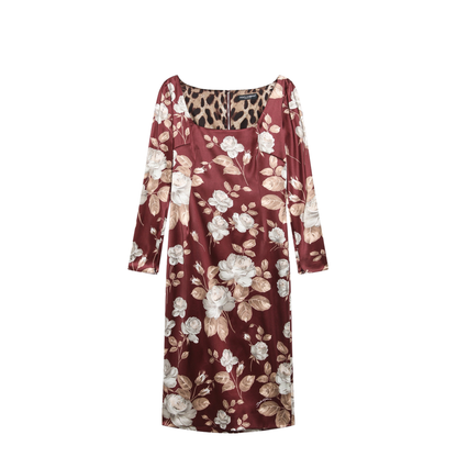 MAYFEYR - Dolce & Gabbana - Burgundy Satin Dress With Floral Print - F6TYGTFSIB8HR5QQ