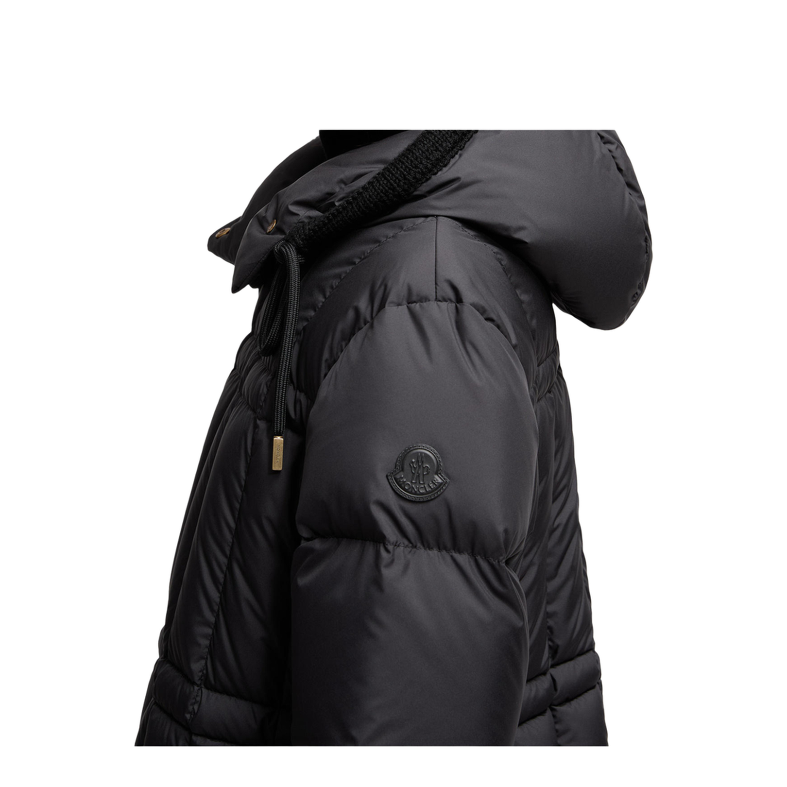Black Estom Vertical-Quilted Hooded Short Down Jacket