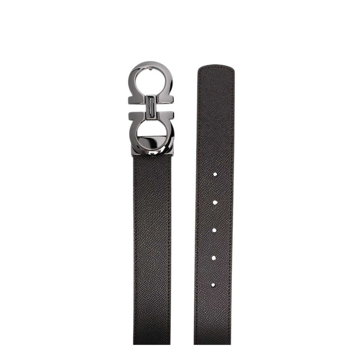 MAYFEYR - Ferragamo - Hammered Leather Reversible Gancini Belt - 6755420689112TMORONERO