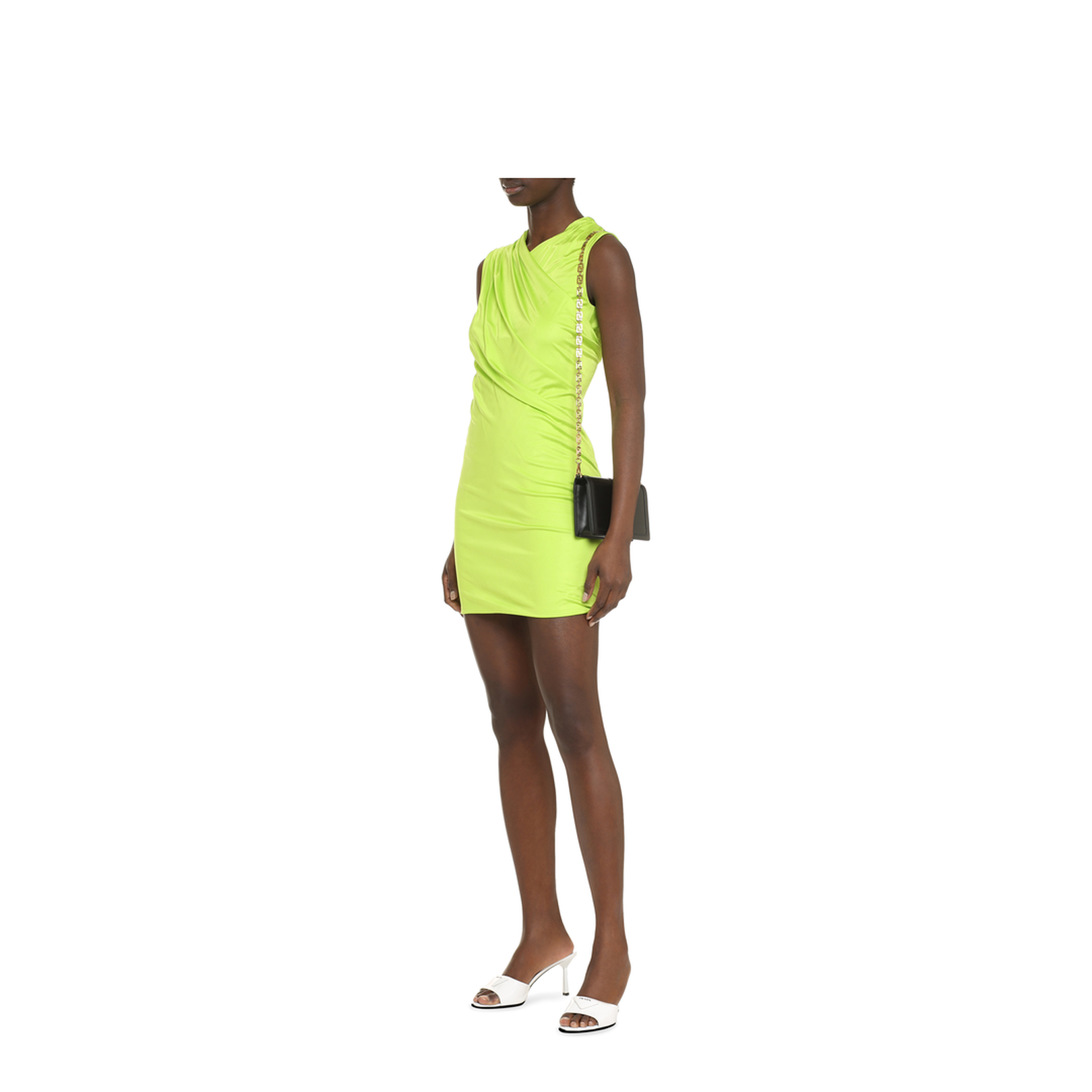Gathered Crossover Neck Jersey Minidress