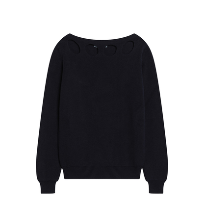 Blue Cotton Sweater with Geometric Details