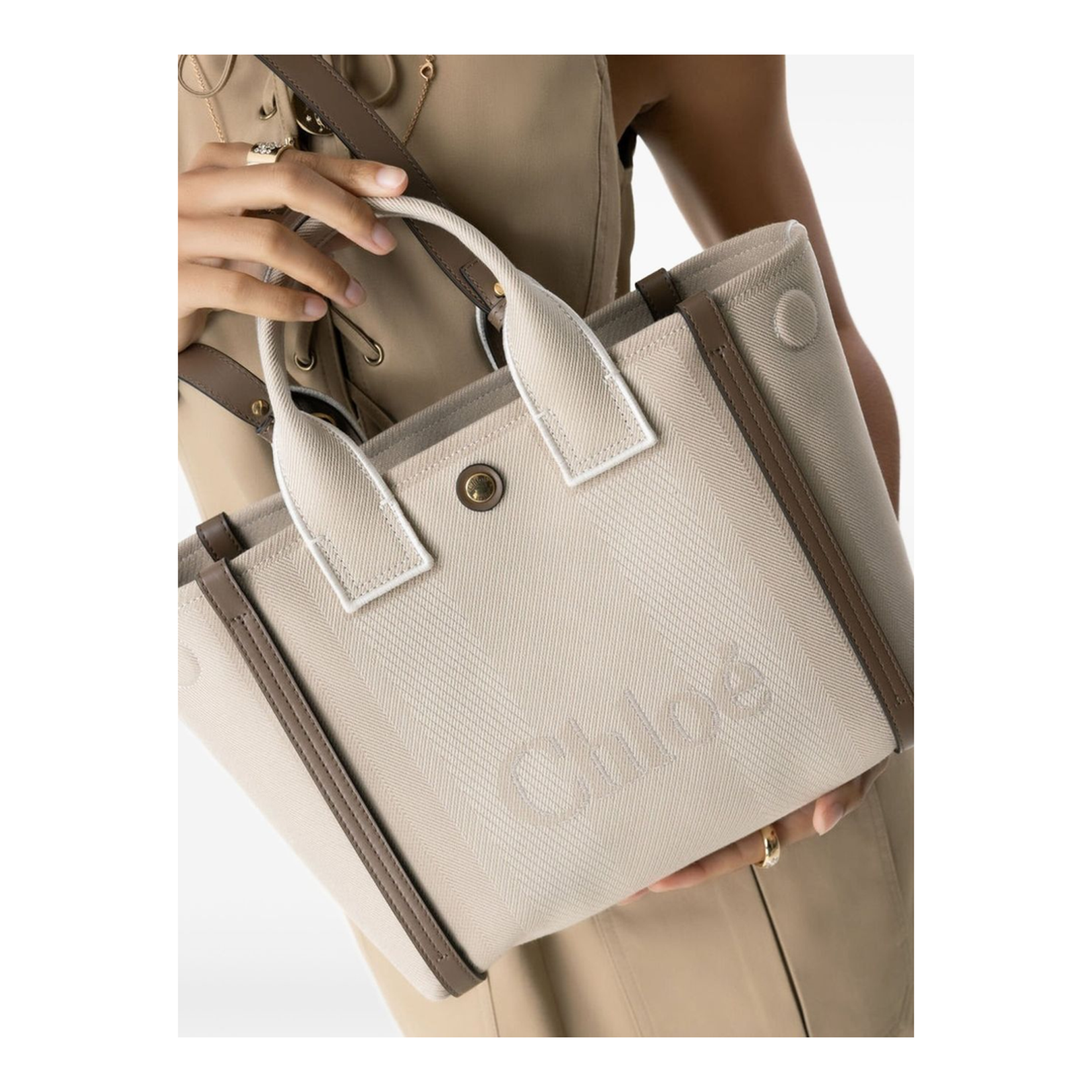 Beige Press-Stud Fastening Handbag