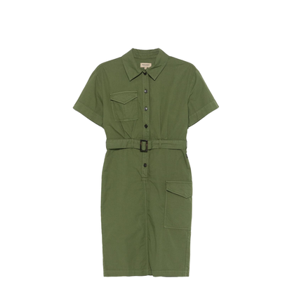 Cotton Shirt Dress in Green