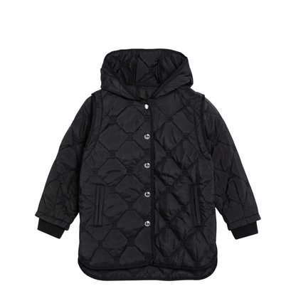 Black Quilted Parka with Removable Sleeves