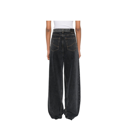 Two-Tone Black Wide-Leg Denim Jeans