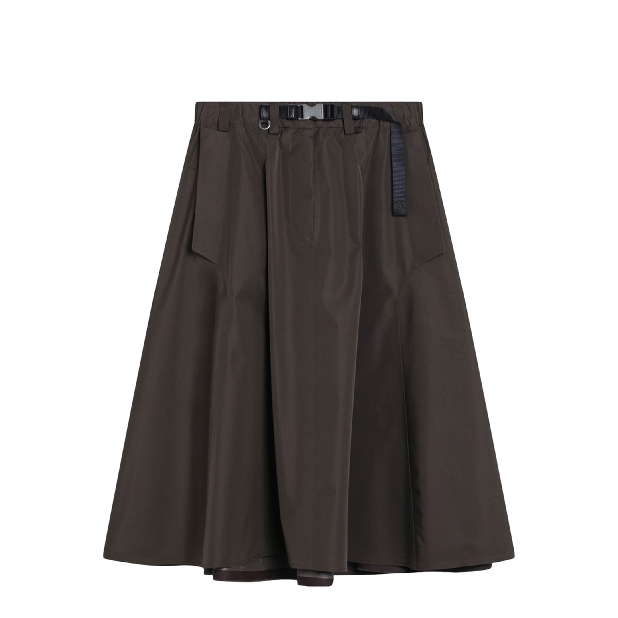Wide Camouflage Green Skirt in Technical Canvas