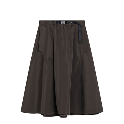 Wide Camouflage Green Skirt in Technical Canvas