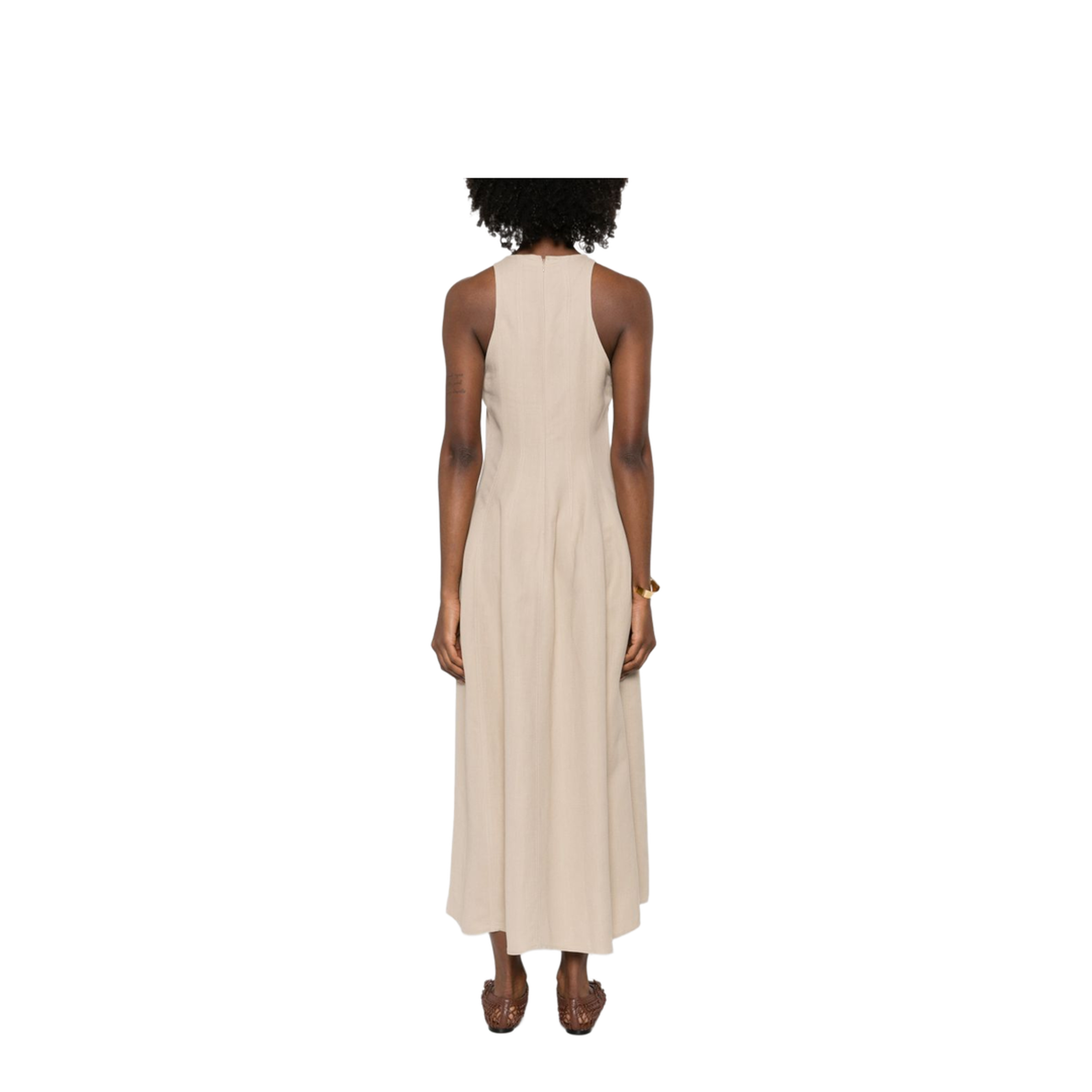 Sleeveless Panelled Midi Dress Beige