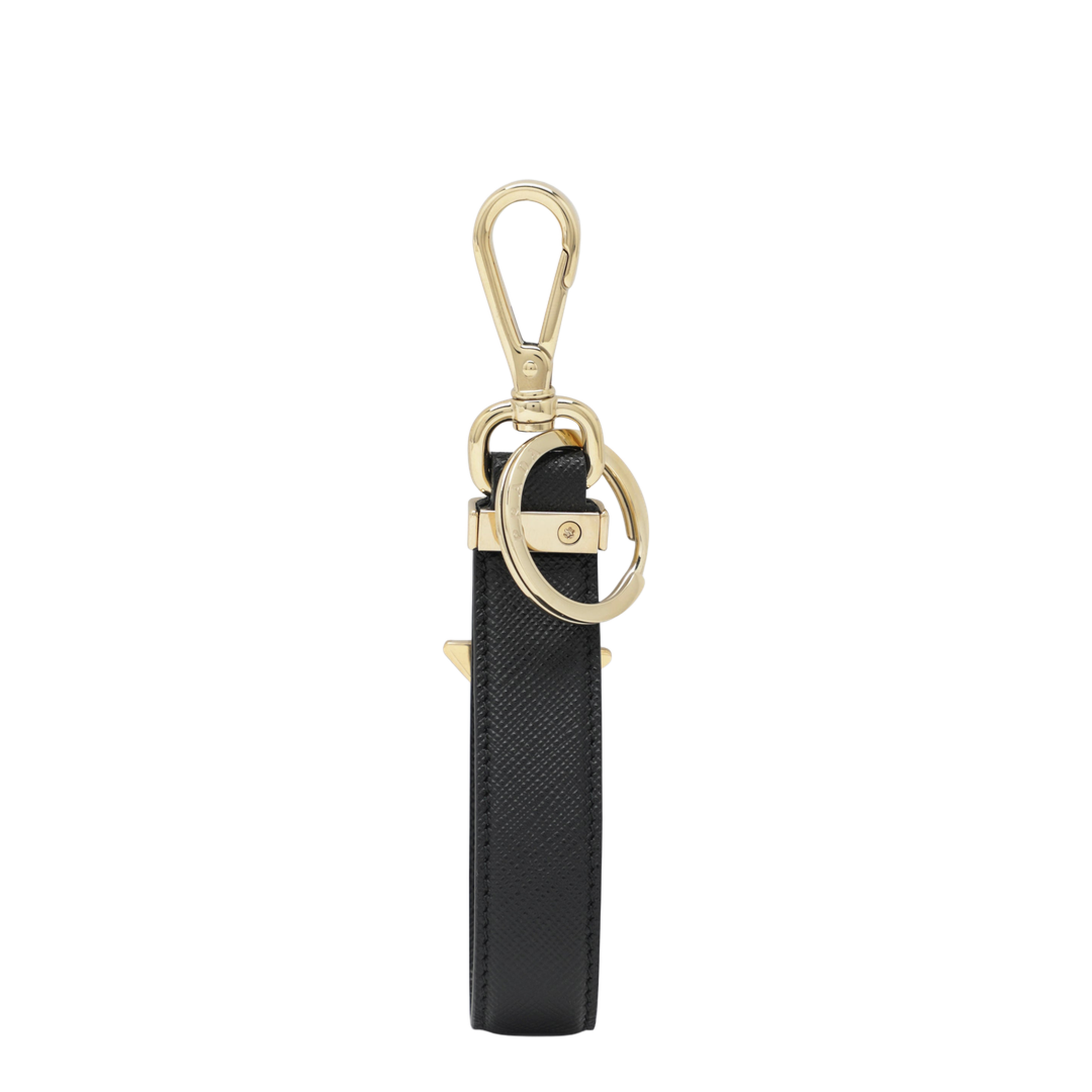 Black Saffiano Leather Keyring With Triangle Logo