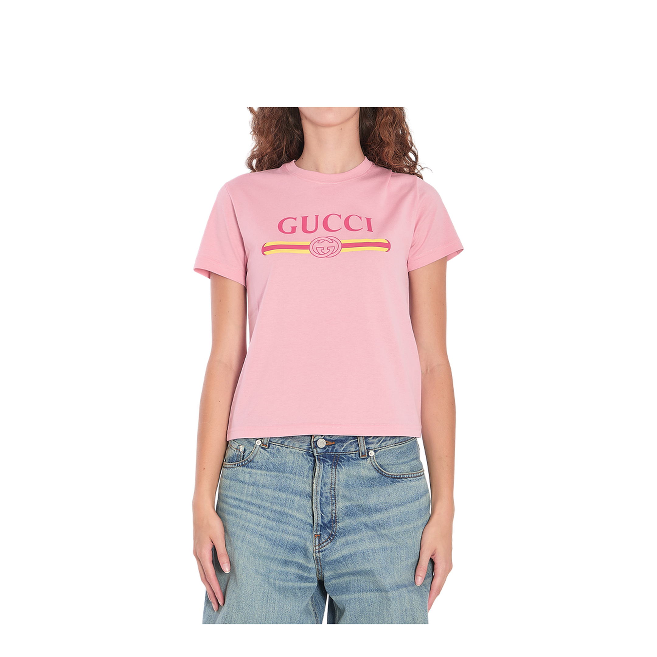 Cotton Jersey T-Shirt with Print in Pink