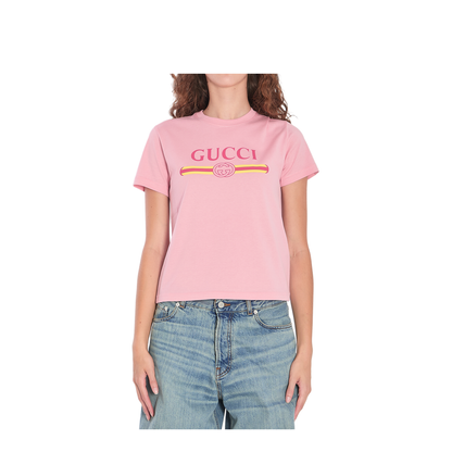Cotton Jersey T-Shirt with Print in Pink