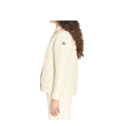 White Ivory Diamond Quilted Padded Shirt Jacket