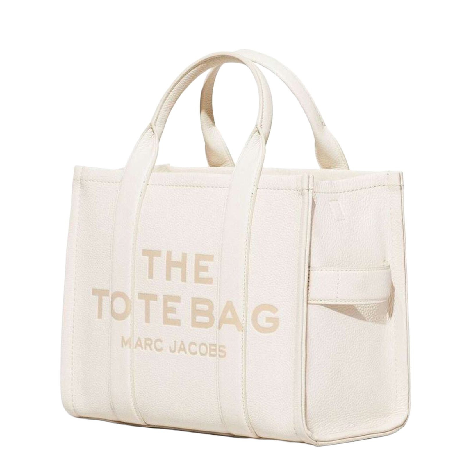 The Small Tote Bag White Shoulder Bag with Logo in Grainy Leather