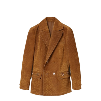 Suede Double-Breasted Jacket in Brown