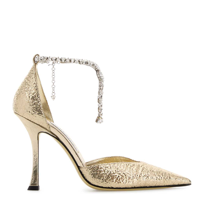 MAYFEYR - Jimmy Choo - Gold Fabric Stevie 100 Pumps - STEVIE100GZBGOLD