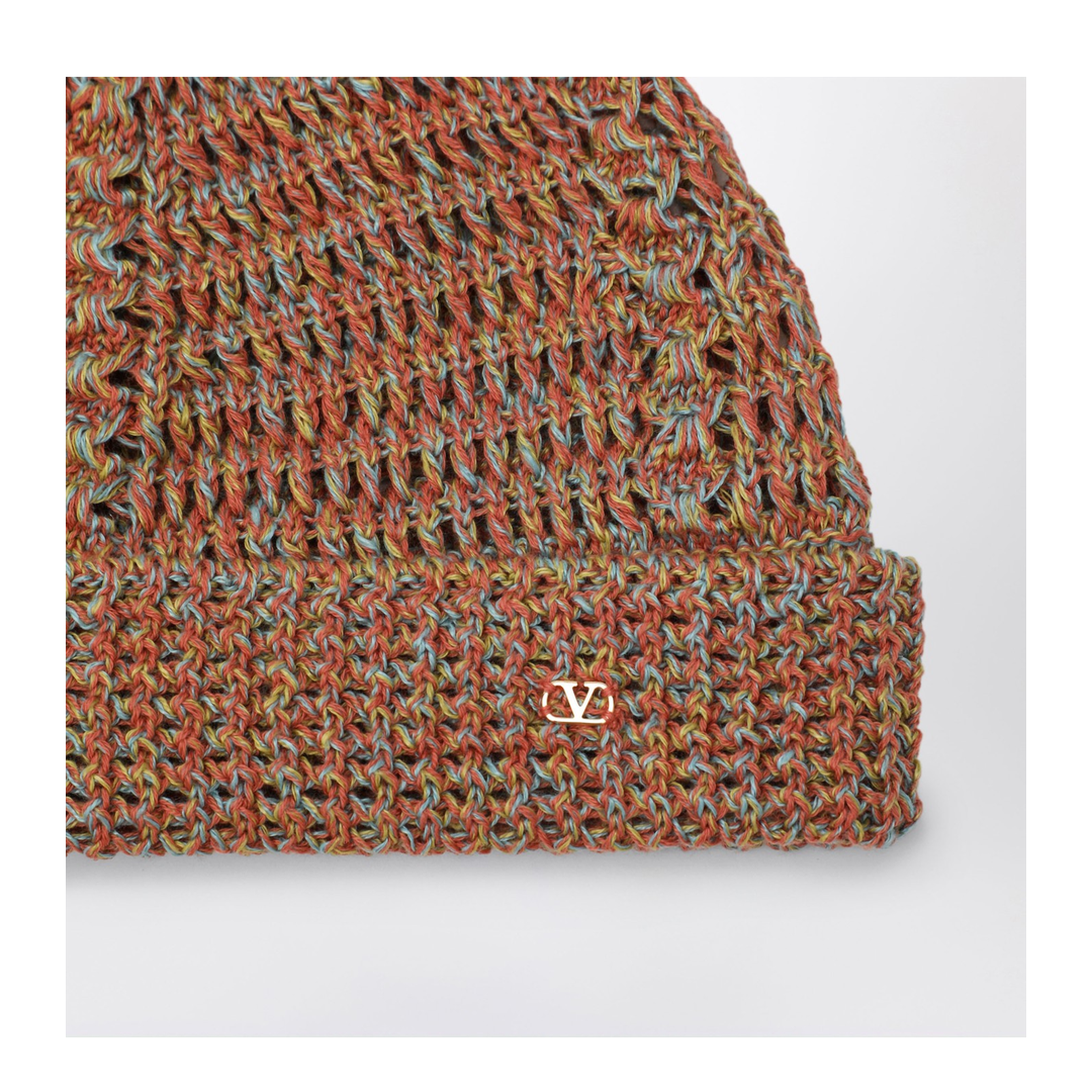 Multicolor Linen Blend Knitted Vlogo Signature Beanie Hat