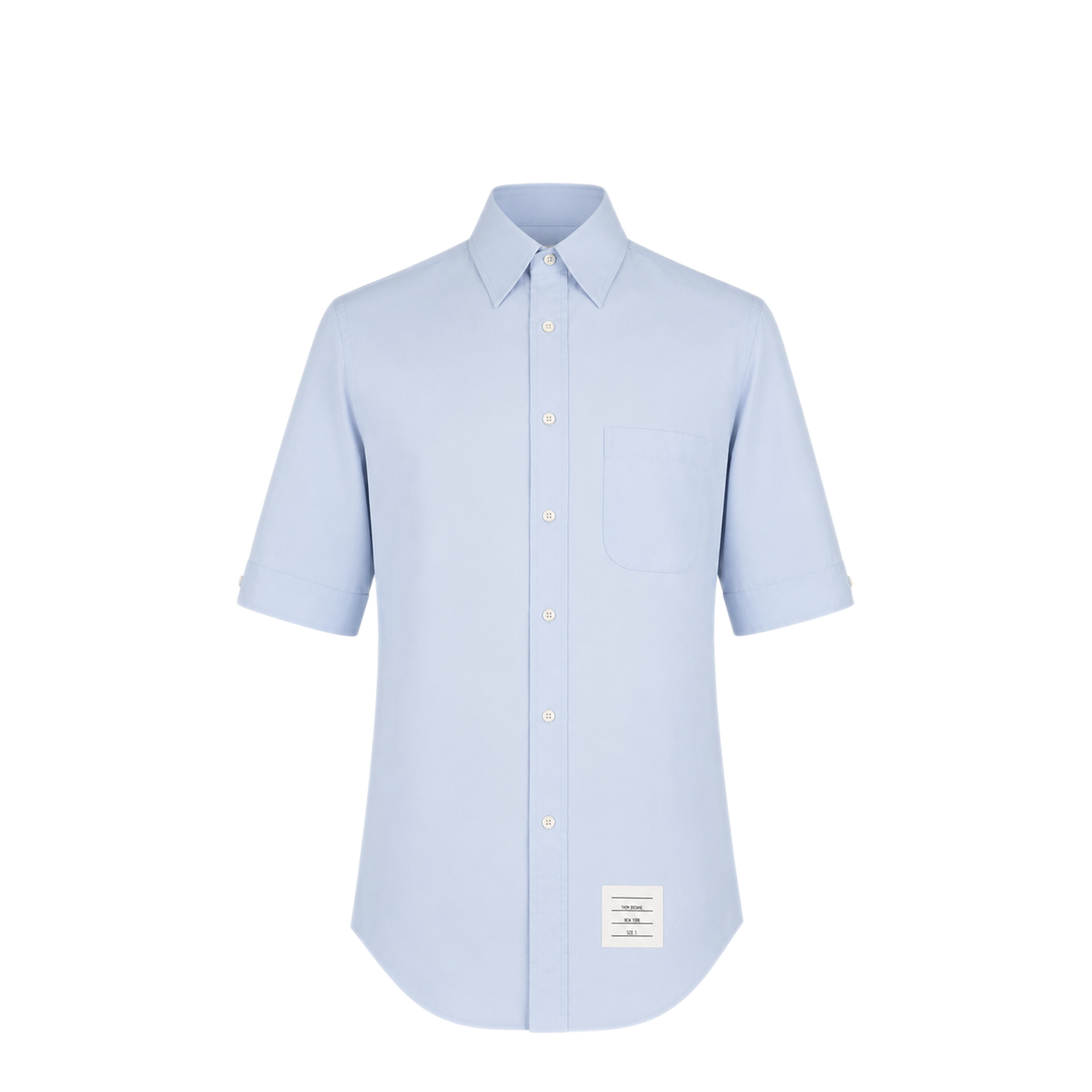 MAYFEYR - Thom Browne - Classic Fit Short Sleeve Shirt With Rwb Grosgrain Placket In Solid Poplin - MWS002E03113480