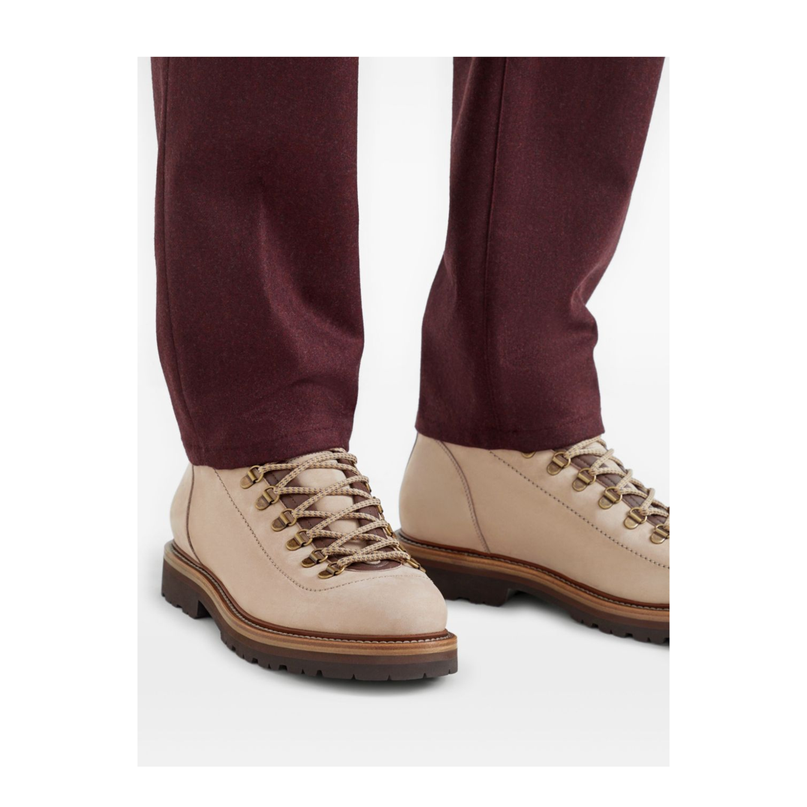 Sand Beige Front Lace-Up Fastening Ankle Boots