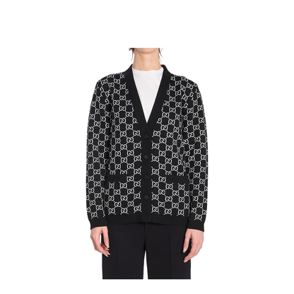 Reversible Wool Jacquard Cardigan in Black and White