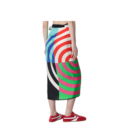 Multicolor Graphic Print Silk Skirt