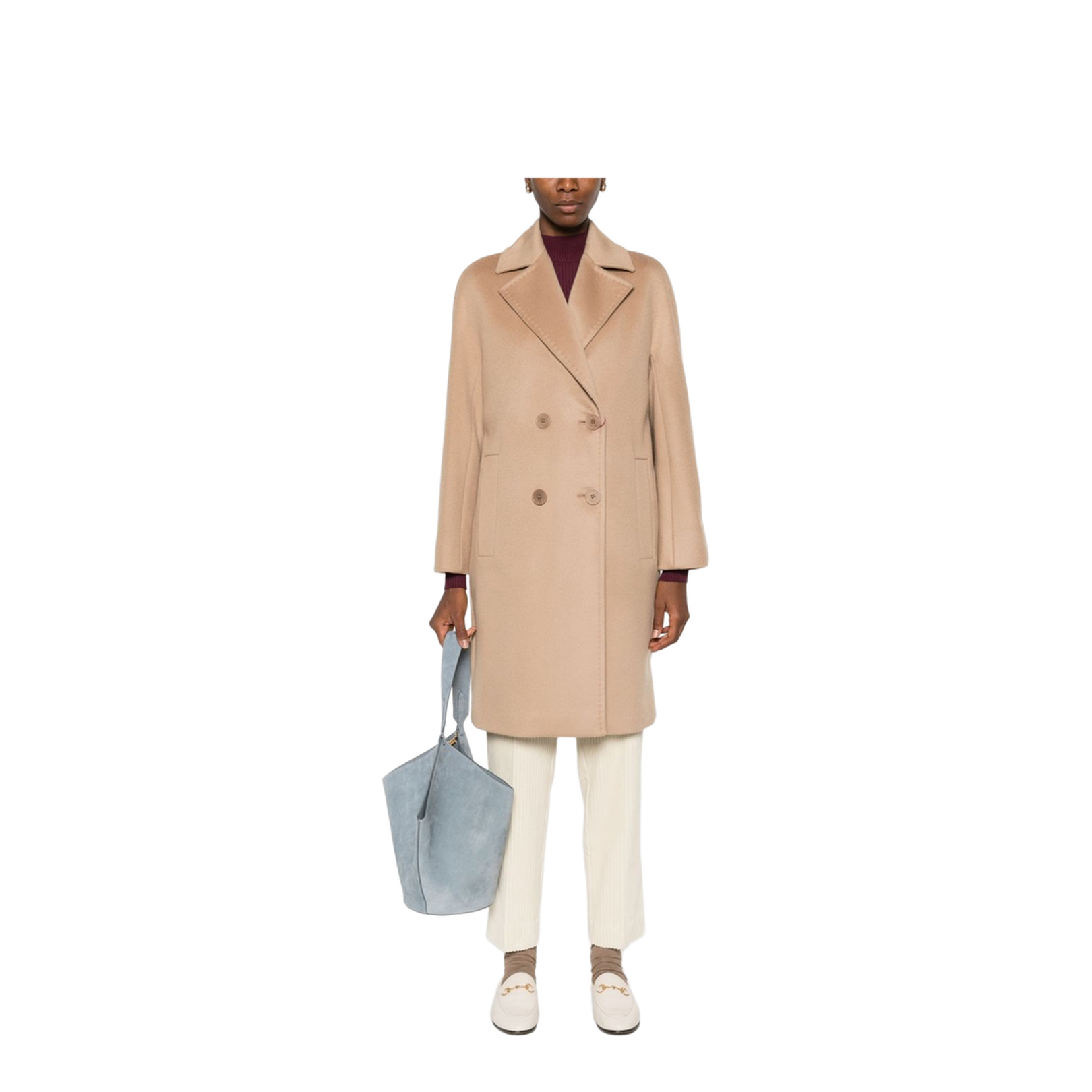 Double-breasted Wool Coat In Brown