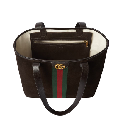 Ophidia Medium Tote Bag in Dark Brown Suede