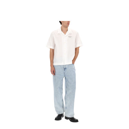 White Poplin Shirt with Logo Print