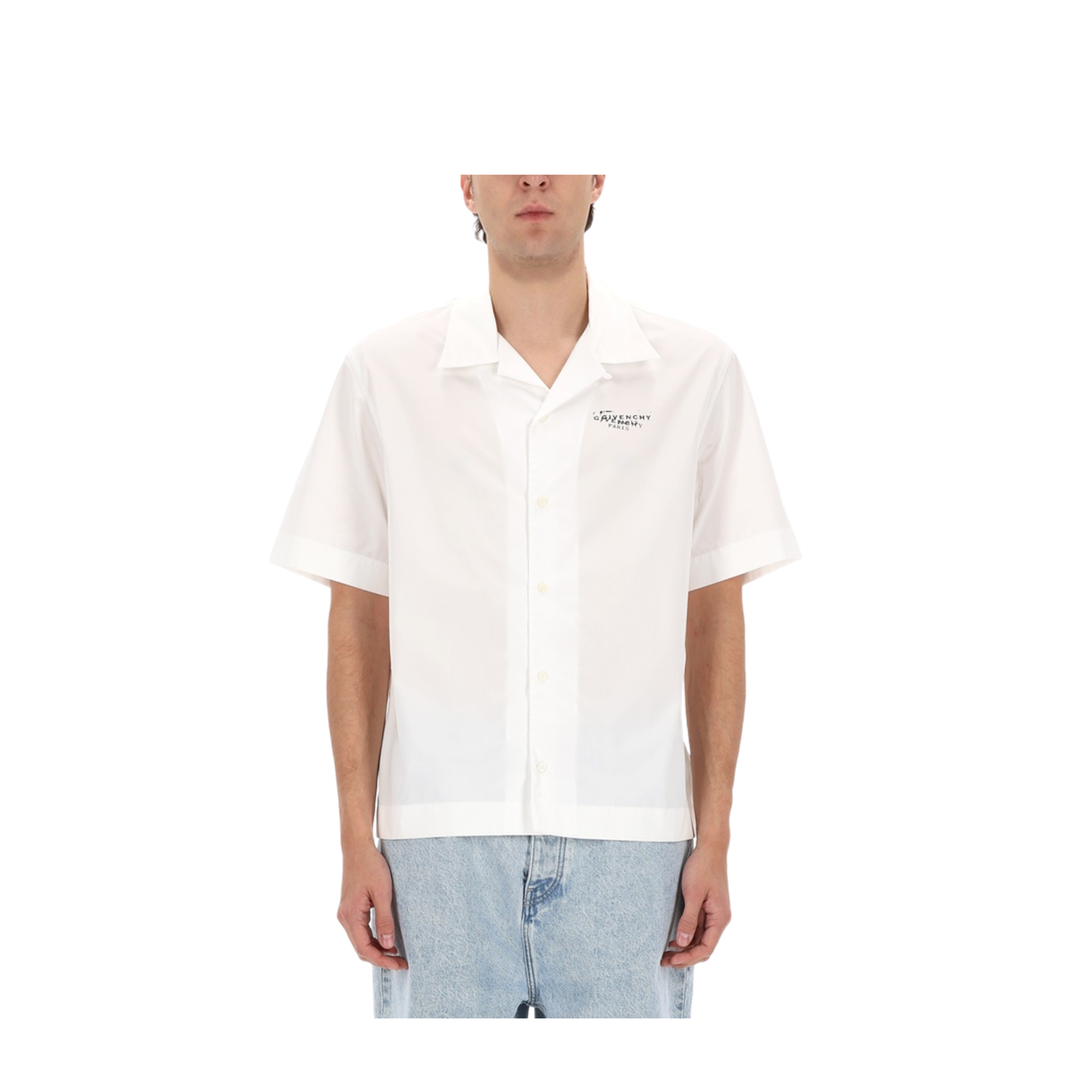 White Poplin Shirt with Logo Print