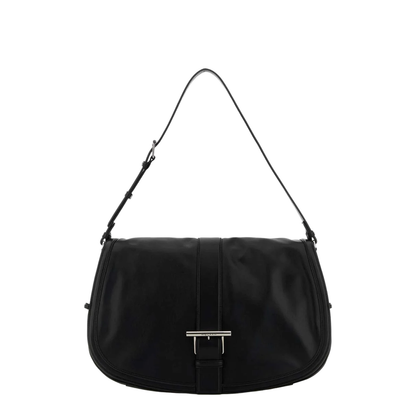 Black Leather Maxi Satchel Shoulder Bag