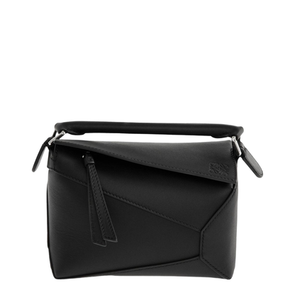 Puzzle Edge Mini Calfskin Top-Handle Bag - Black
