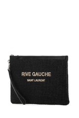 Raffia Clutch, Silver Hardware