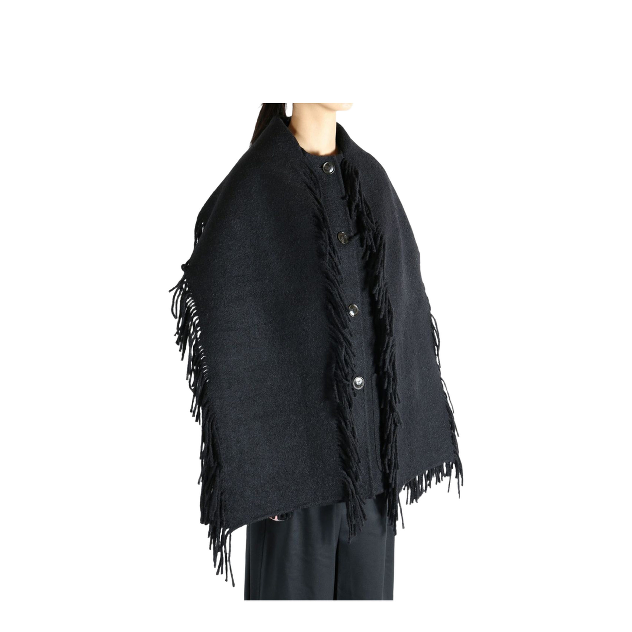 Black Fringed Scarf Wool Coat