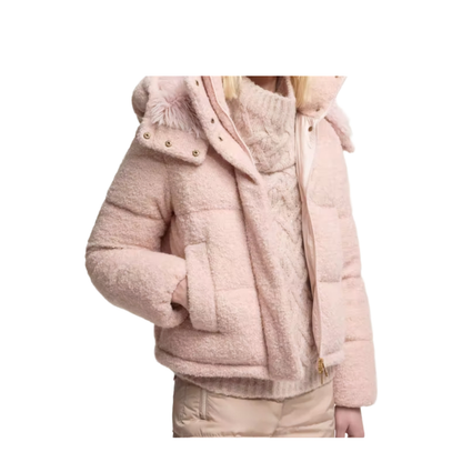 Pink Virieu Bouclé Hooded Short Down Jacket