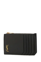 Leather Zipped Cardholder, Gold Hardware