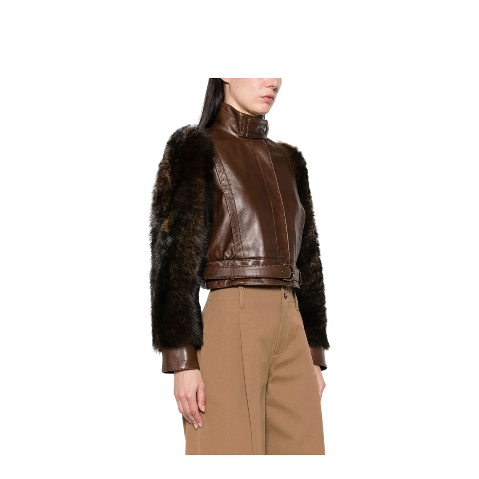 High-neck Short Jacket in Leather