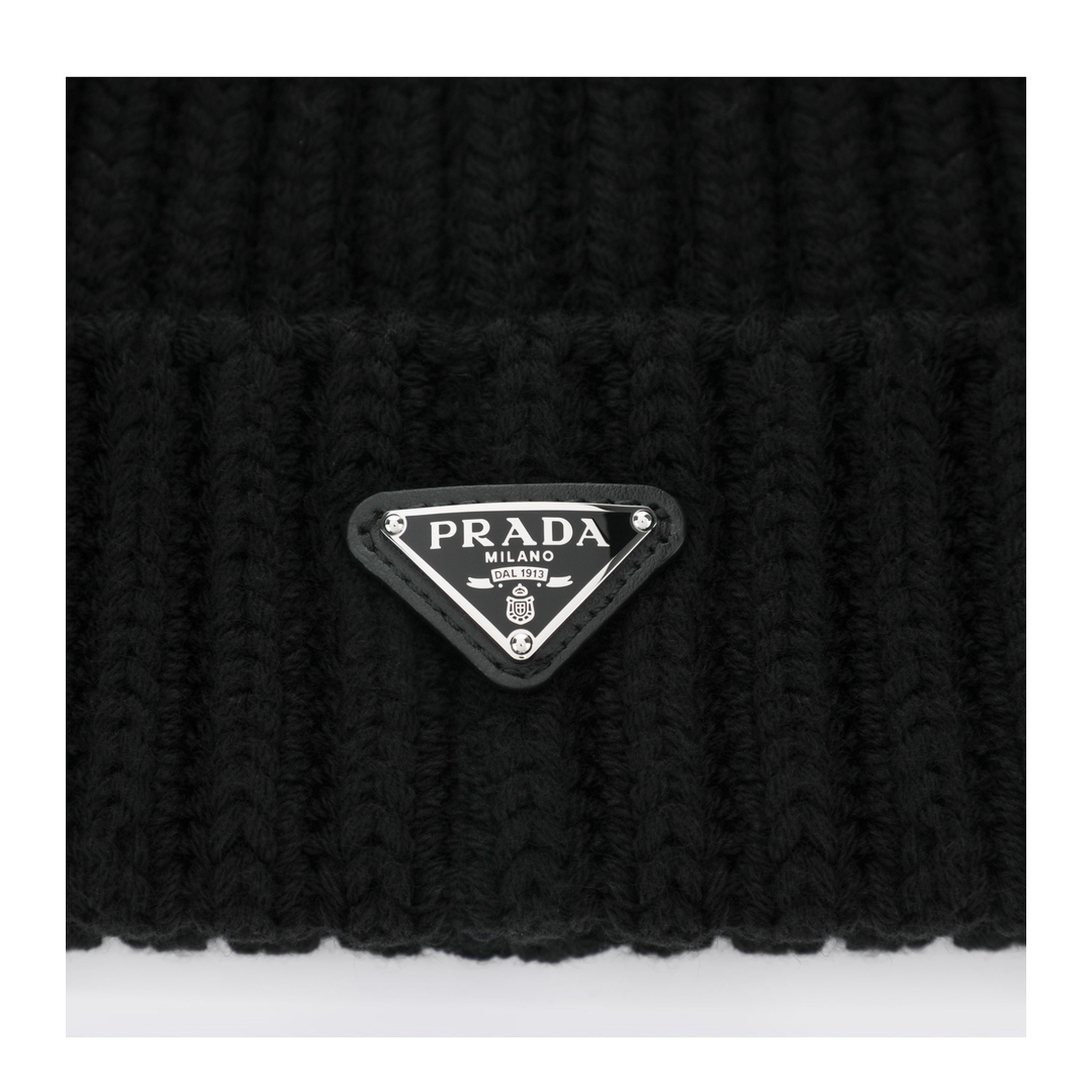 MAYFEYR - Prada - Black Virgin Wool Beanie With Enamelled Triangle Logo - 2HC3902DZLF0002