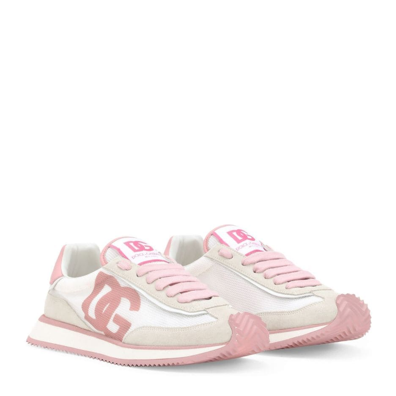 White and Pink DG Logo Sneakers