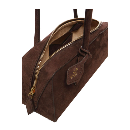 Le Teckel Medium Nubuck Shoulder Bag - Brown/Gold