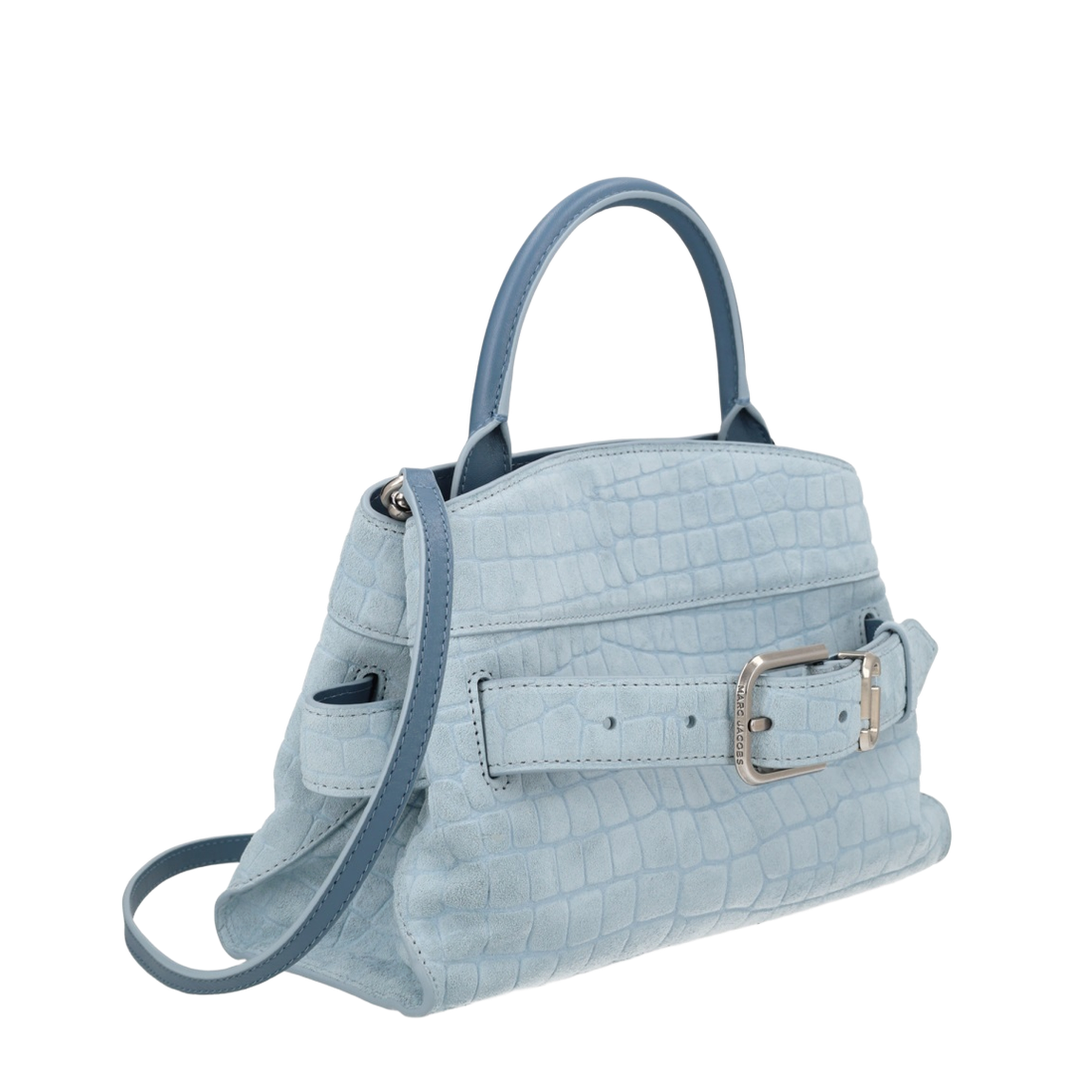 Dakota Small Crocodile-Embossed Italian Suede Satchel - Blue Mist