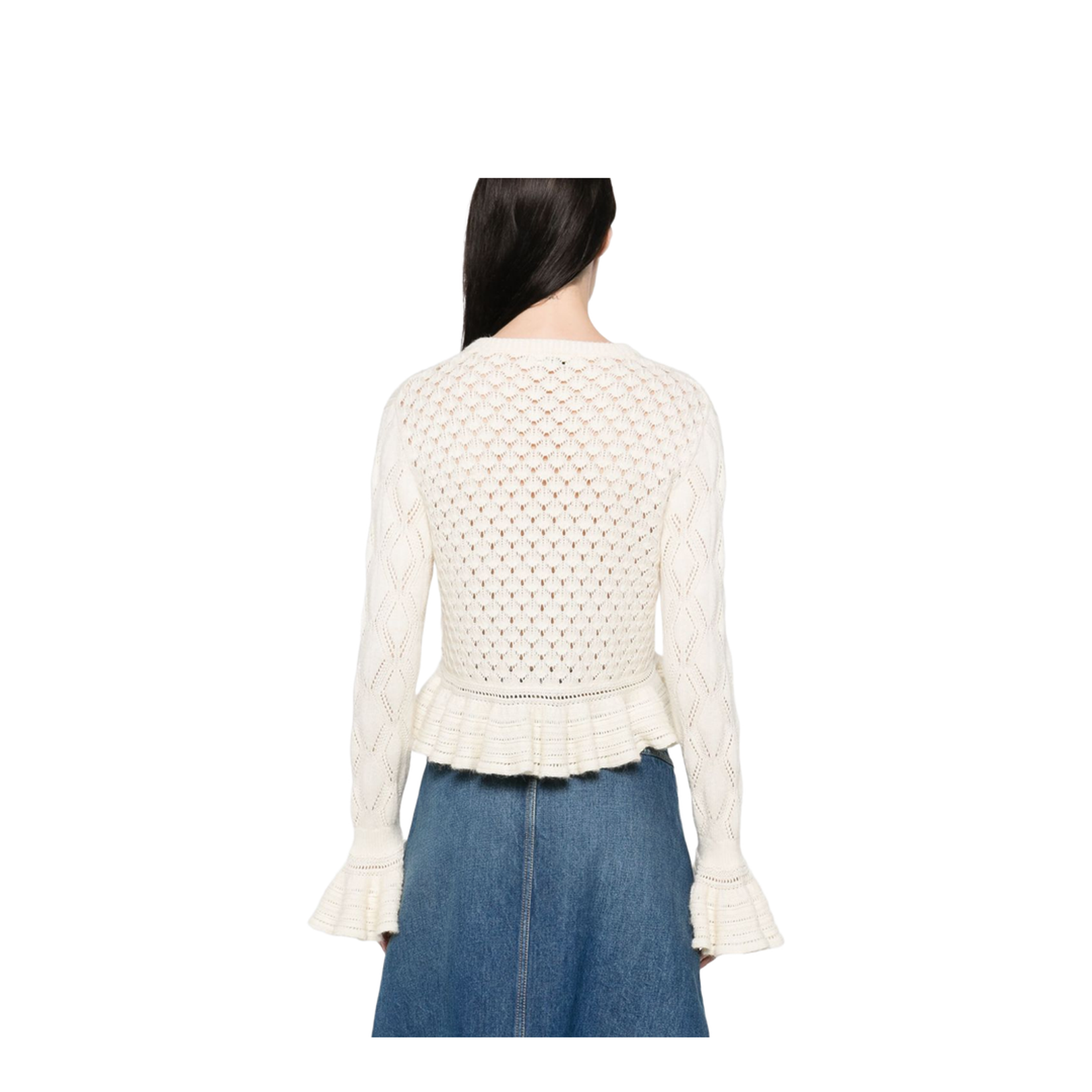 Ruffled Logo Cardigan in Silk, Alpaca & Cotton Knit