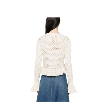 Ruffled Logo Cardigan in Silk, Alpaca & Cotton Knit