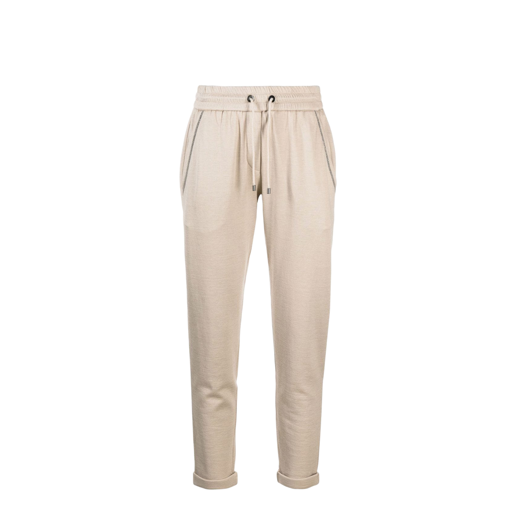 Cotton and Silk Blend Drawstring Pants - Beige