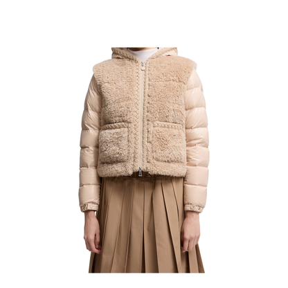 Beige Plantay Hooded Teddy Short Down Jacket