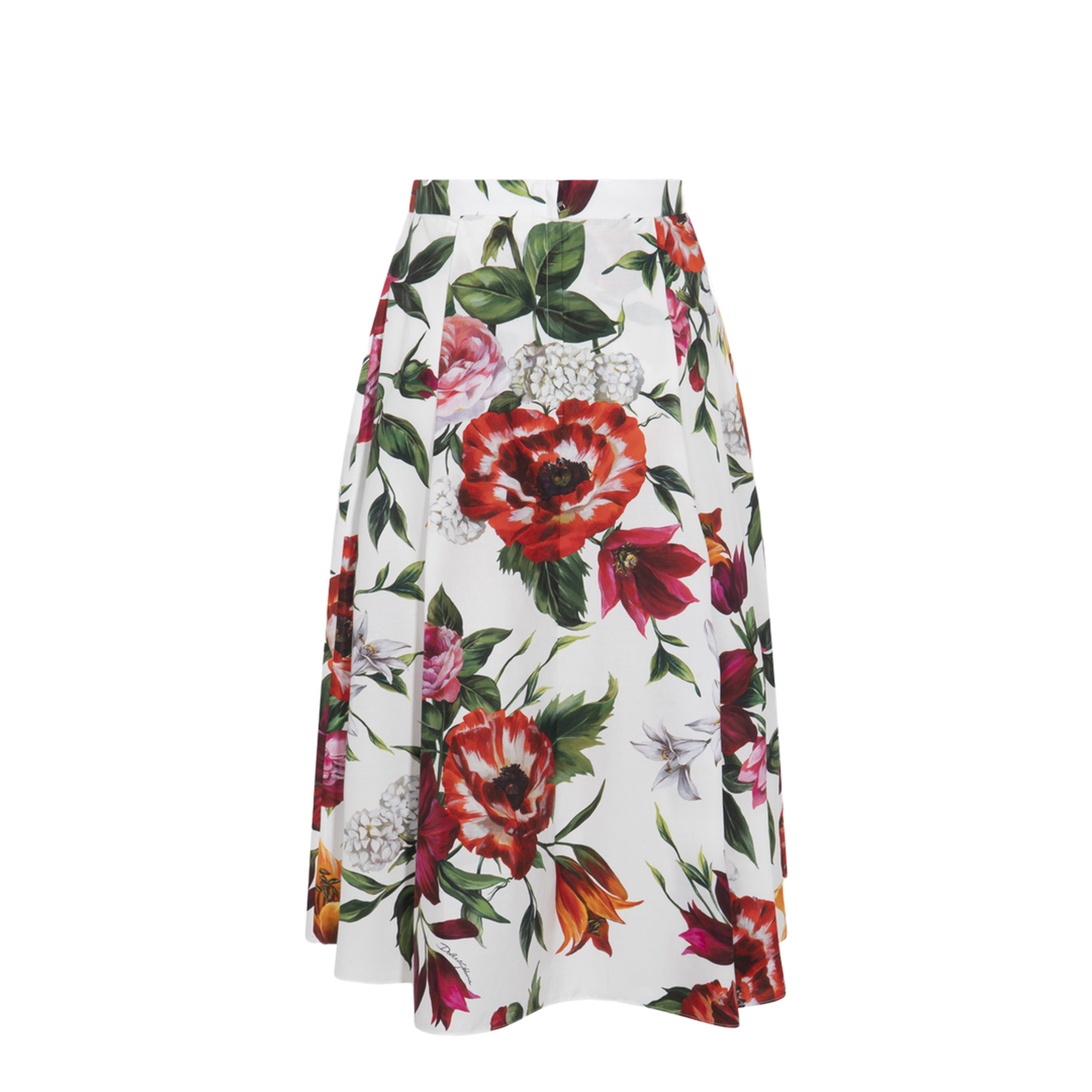 Flower-print Pleated Poplin Skirt