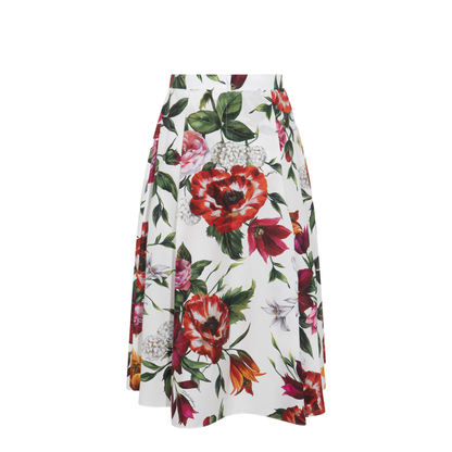 Flower-print Pleated Poplin Skirt