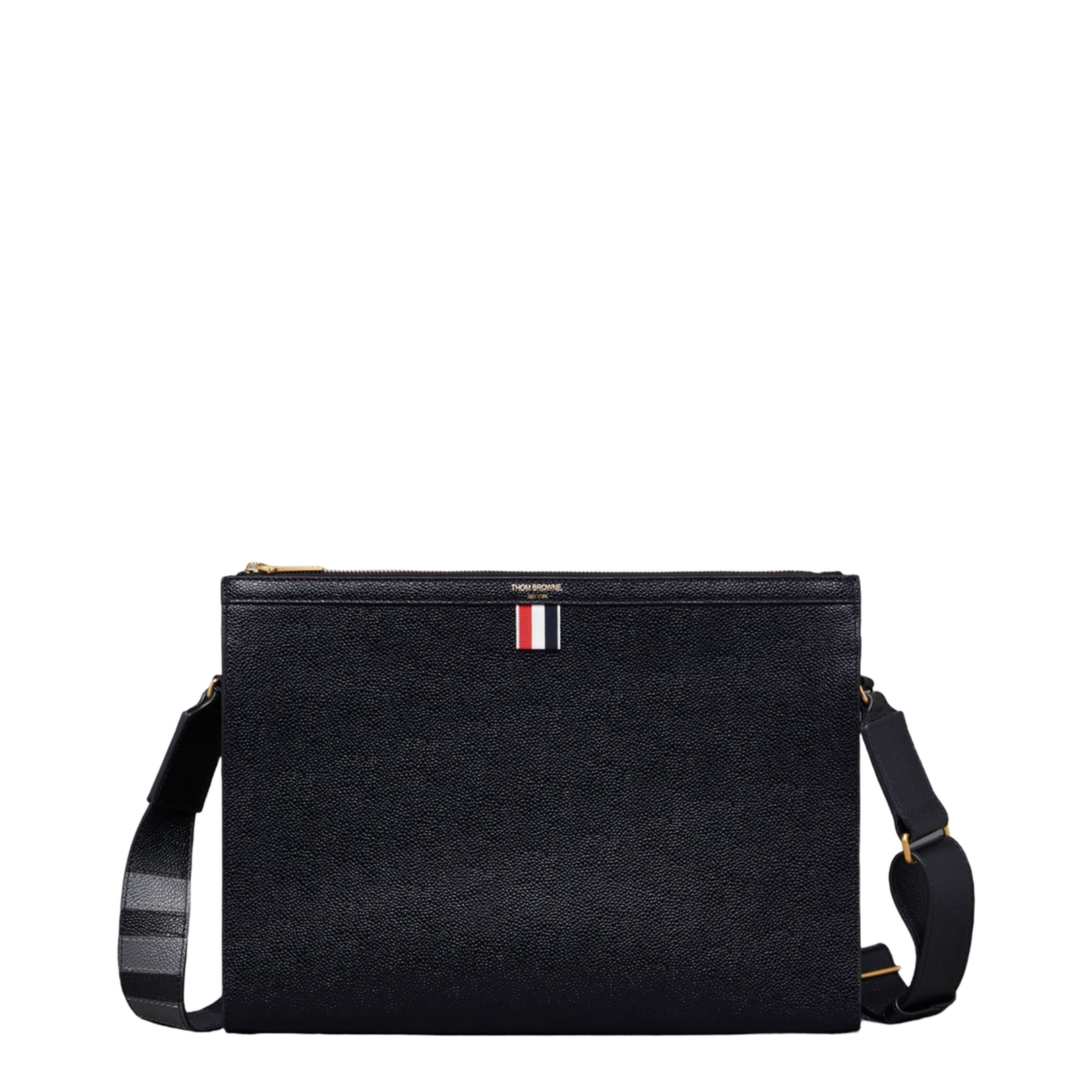 Zipper Closure Bag with Gold Foil Logo and Tri-Color Striped Lining
