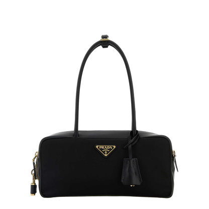 Black Leather And Re-Nylon Handbag