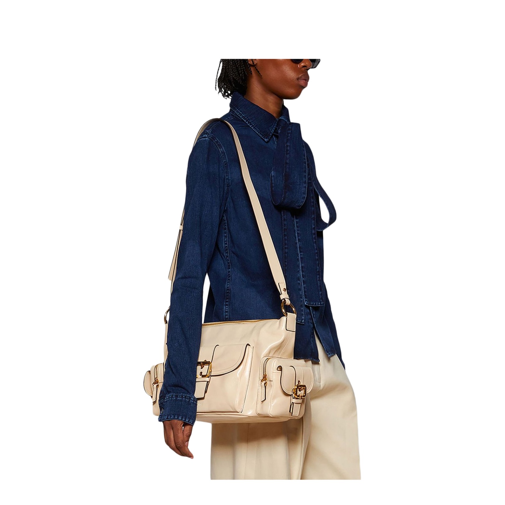 Smooth Grain Zip Shoulder Bag