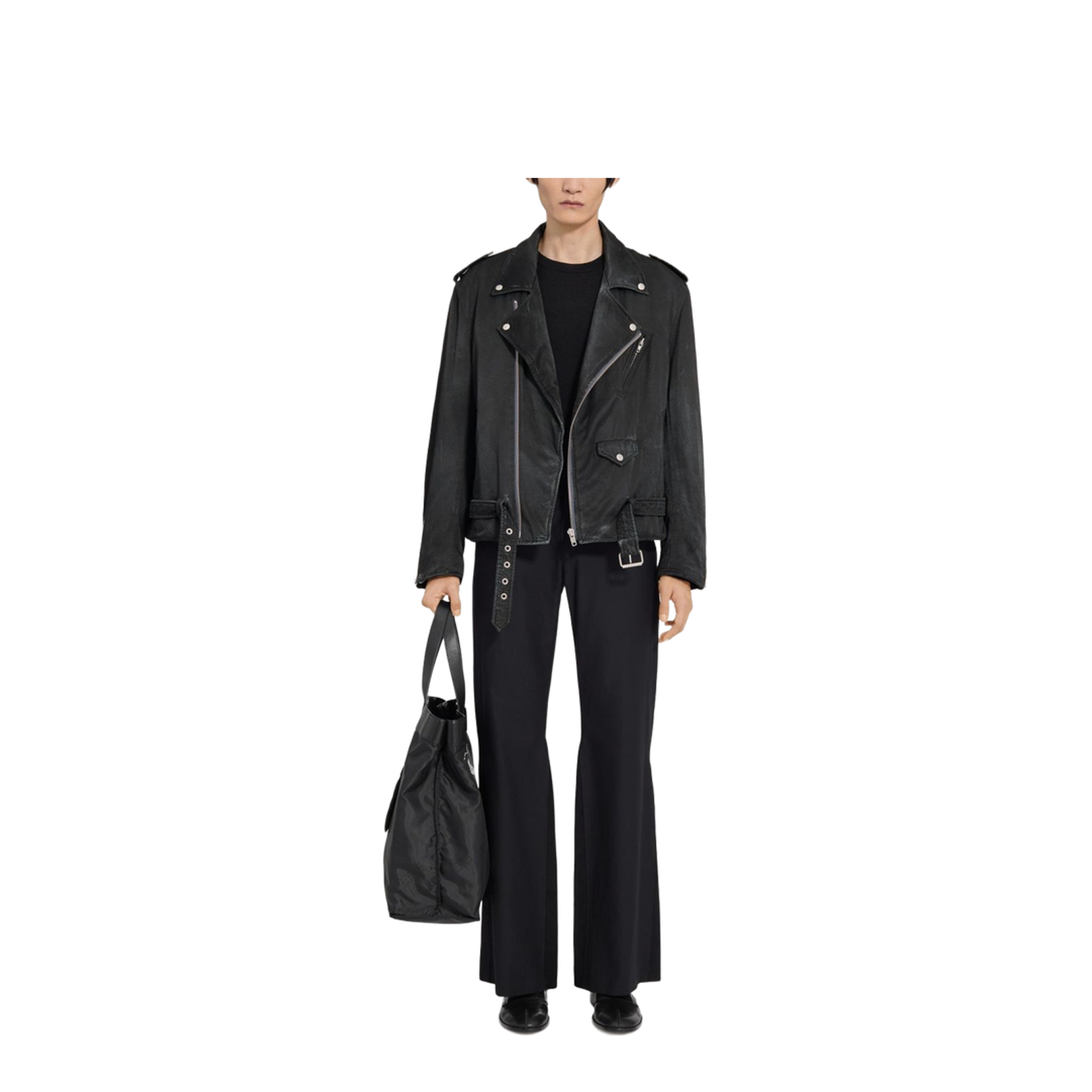 Black Jacket with Zip Fastening and Belted Waist