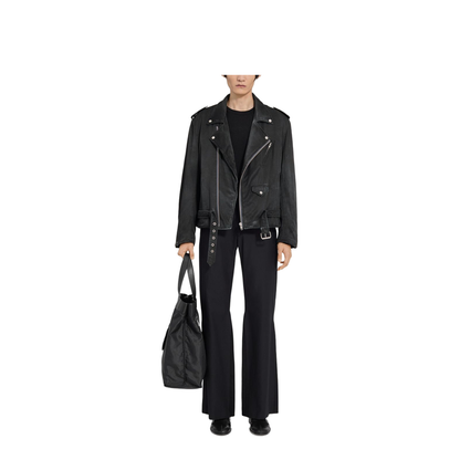 Black Jacket with Zip Fastening and Belted Waist